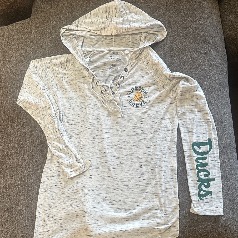 Pressbox Gray Oregon Ducks Hoodie with Lace-Up Neckline